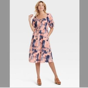 Target Universal Thread Pink and Blue Puff Short Sleeve Dress NWT